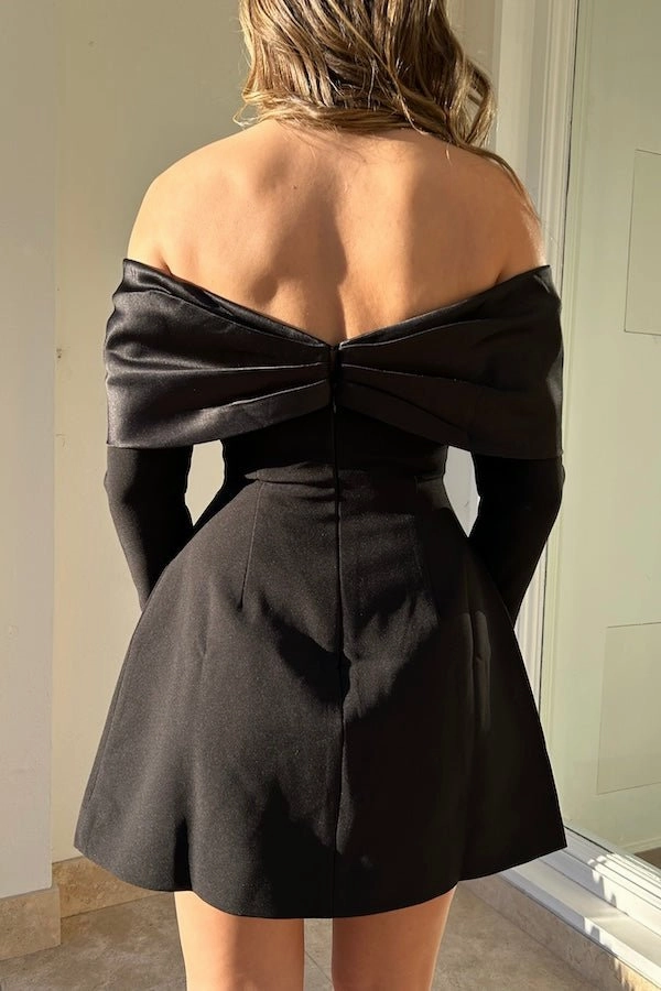 The Ultimate Muse Bow Mini Dress Black Street Style