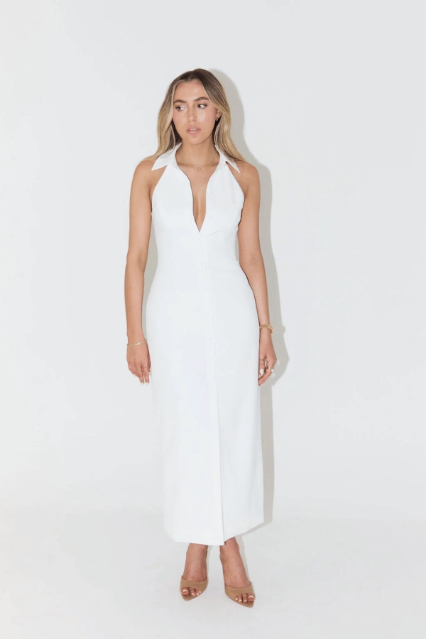 The Ultimate Muse Collar Maxi Dress White Low Maintenance