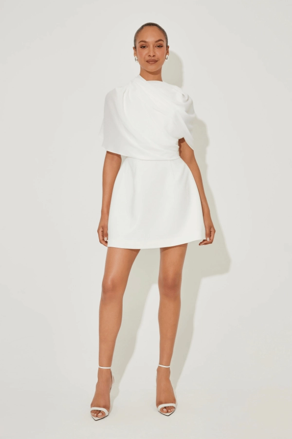 Sleek and Simple The Ultimate Muse Gathered Mini Dress White