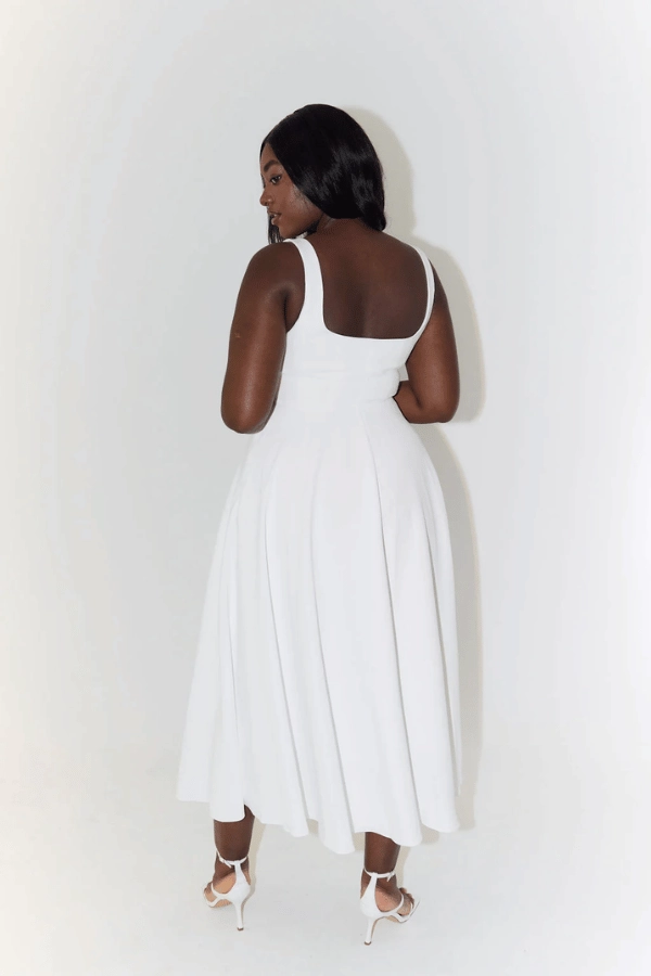 Casual Look Chilly Comfort Wear The Ultimate Muse High Waist Square Neck Midi Dress White