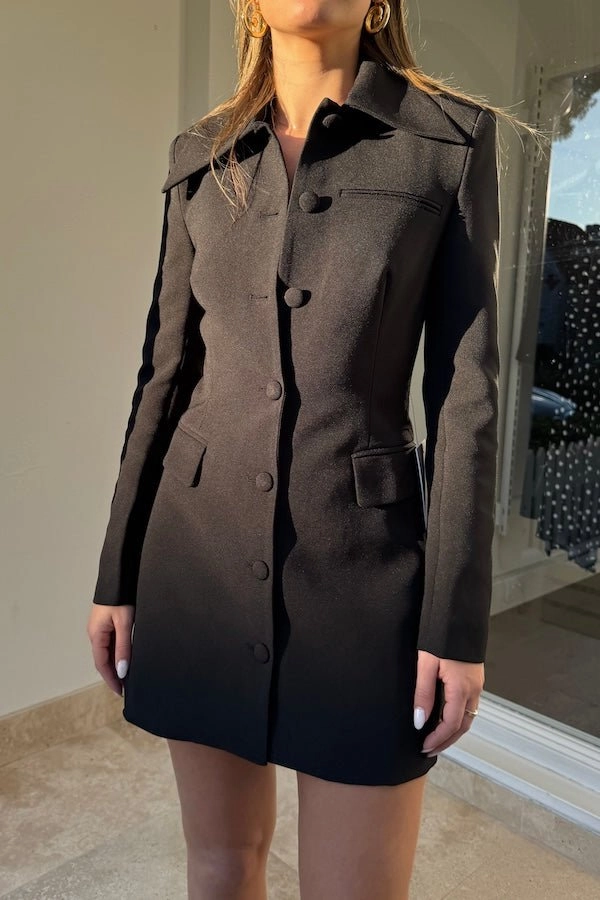 The Ultimate Muse Structured Button Dress Black Chic Comfort Relax Cut