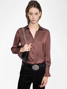 Recycled Material Blend Thely Satin Shirt Burgundy