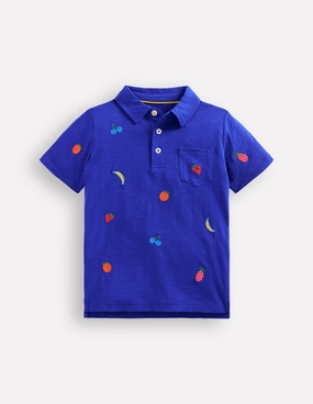 Embroidered Slub Polo Shirt-Fruit Embroidery All Over Print Technique Airy Mesh Lining