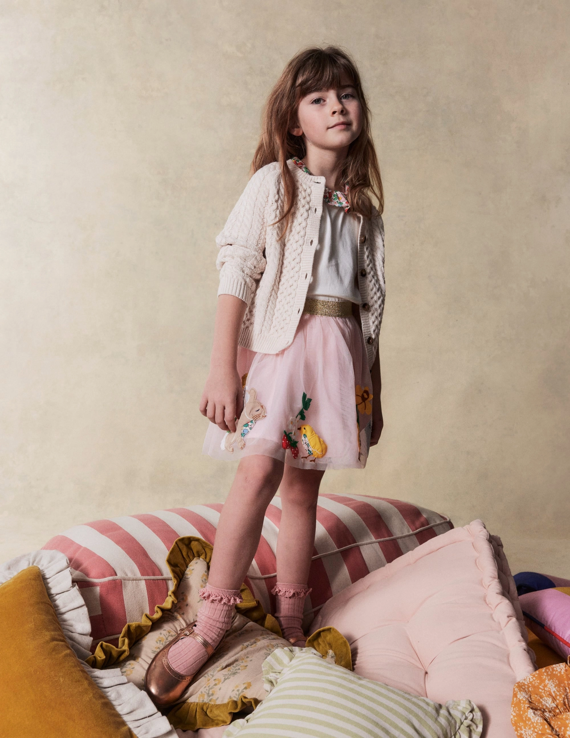 Clean Finish Tulle Applique Skirt-French Pink Bunnies