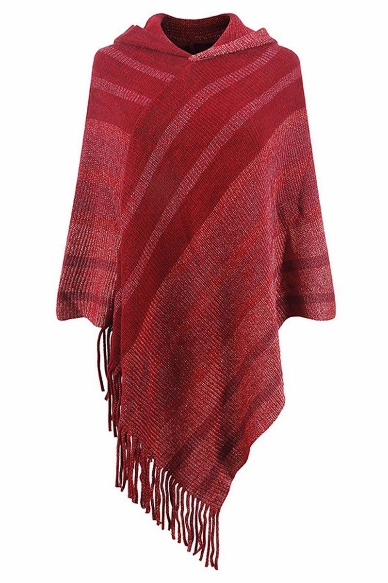 WOMEN TASSEL HOODED KNIT PONCHO SHAWL WRAP Friction Reducing Finish