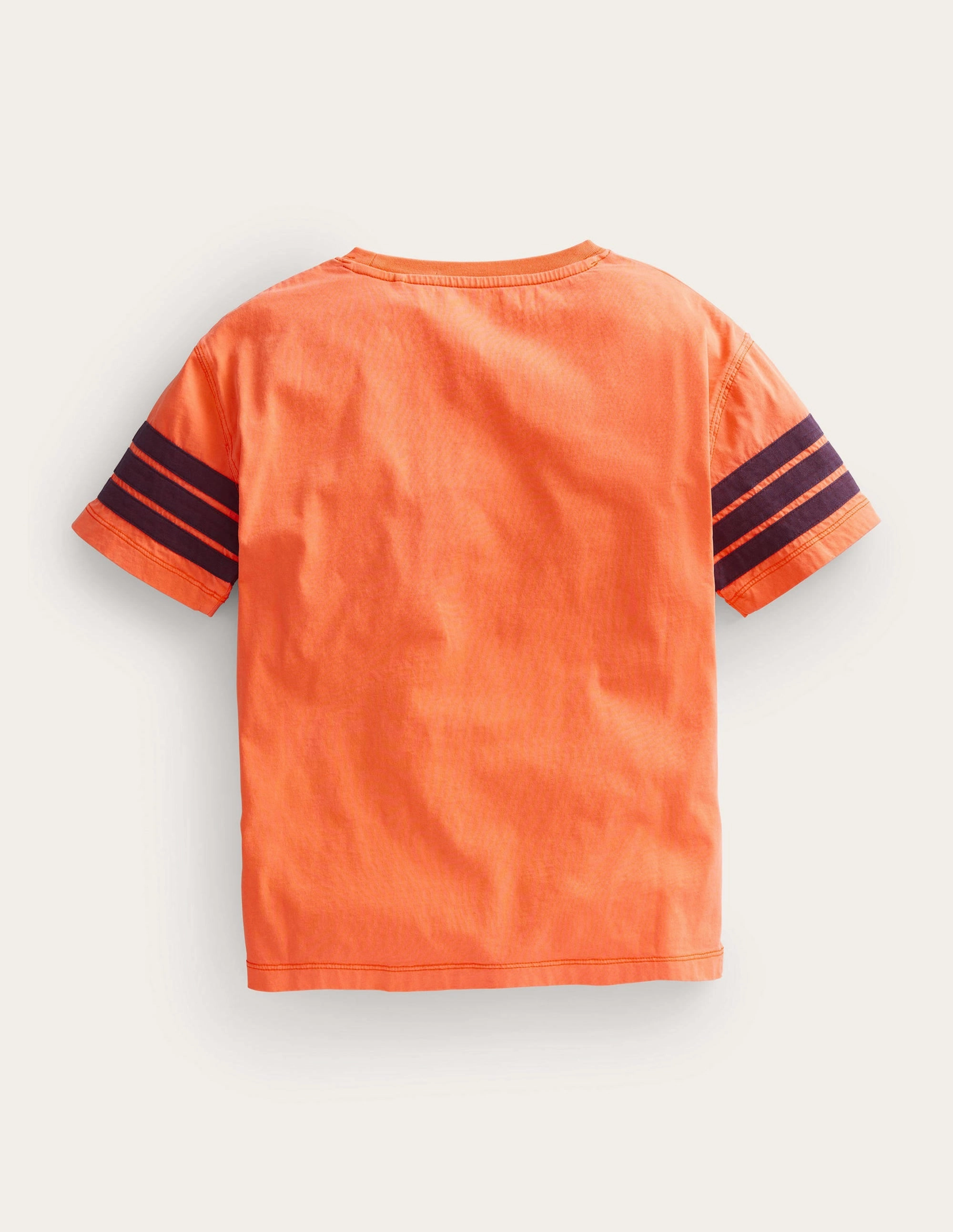 Contrast Stripe T-shirt-Neon Orange All Season Wear Fabric