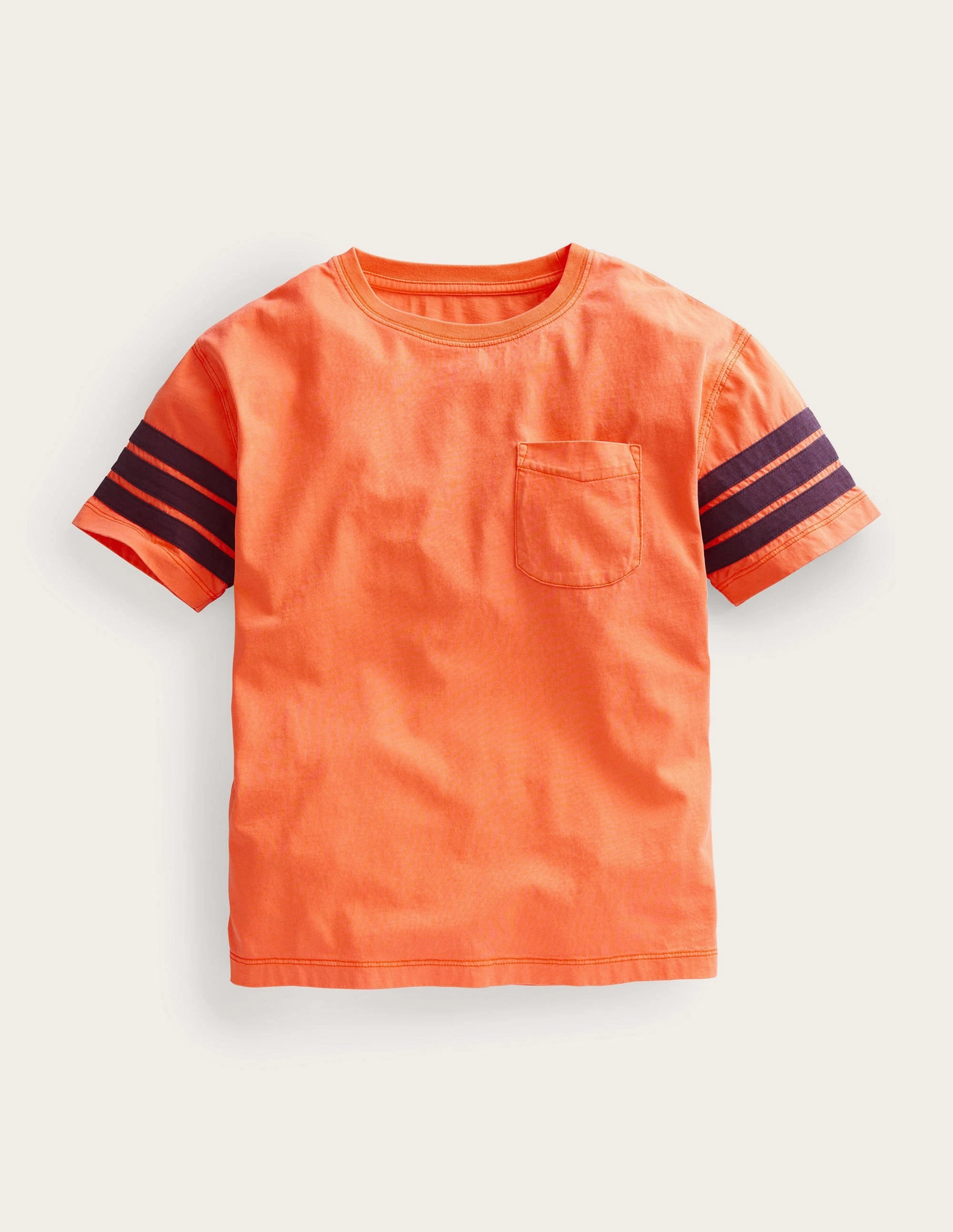 Stretchable Knit Contrast Stripe T-shirt-Neon Orange