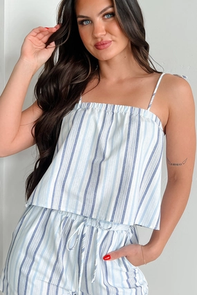 Basic Tank Soft Blended Fabric Harboring Feelings Striped Tank Top (Light Blue)