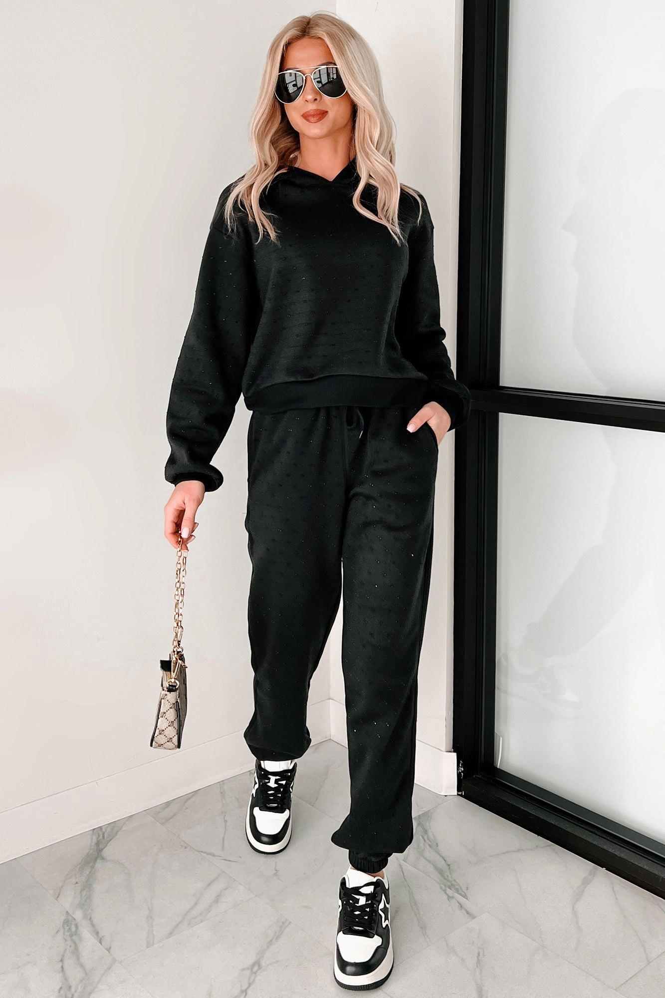 HighDensityFoam Dazzle and Dream Rhinestone Hoodie And Jogger Set (Black)