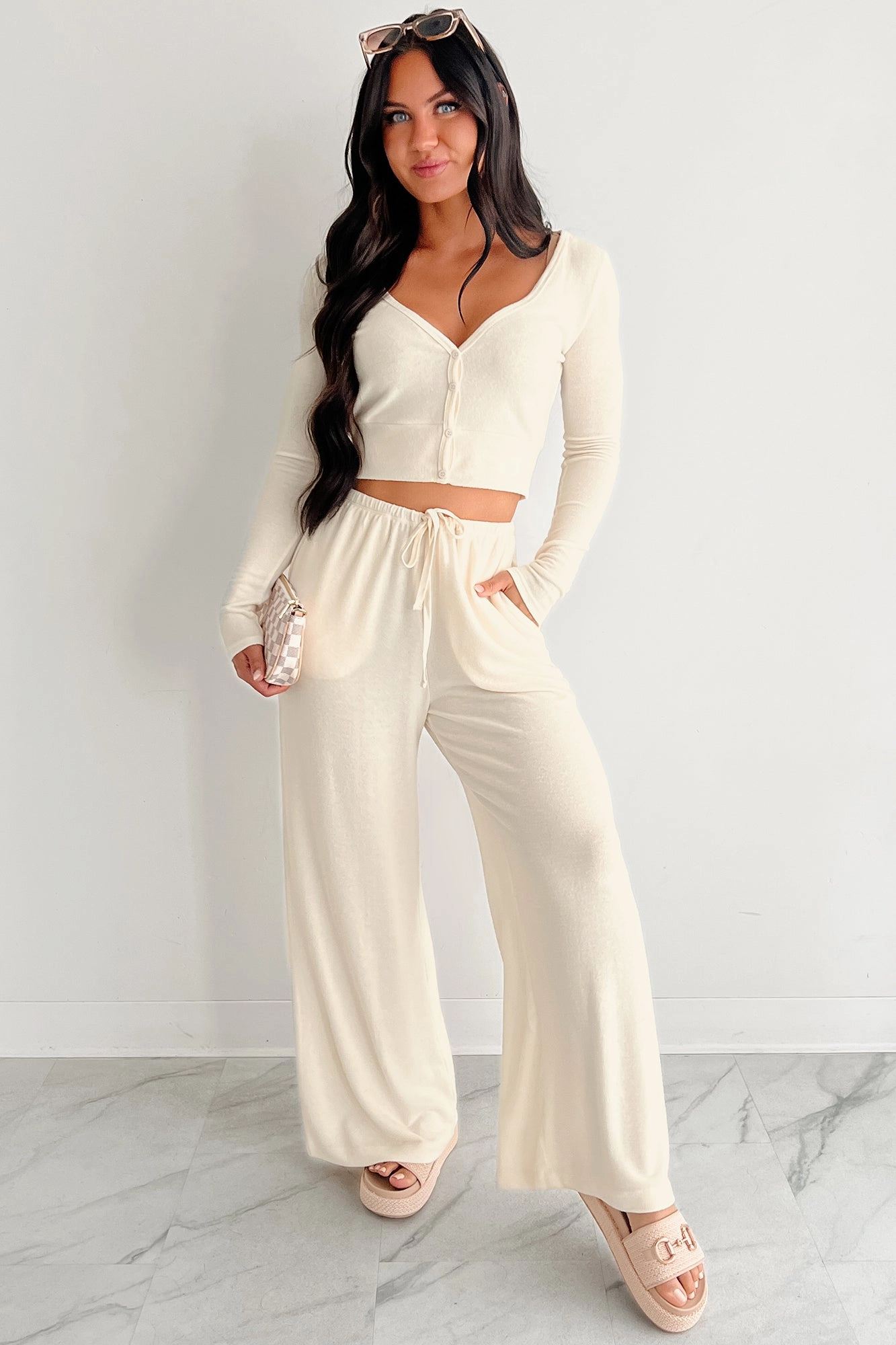 Cool Comfort Chasing Calm Relaxed Wide Leg Pants (Cream)