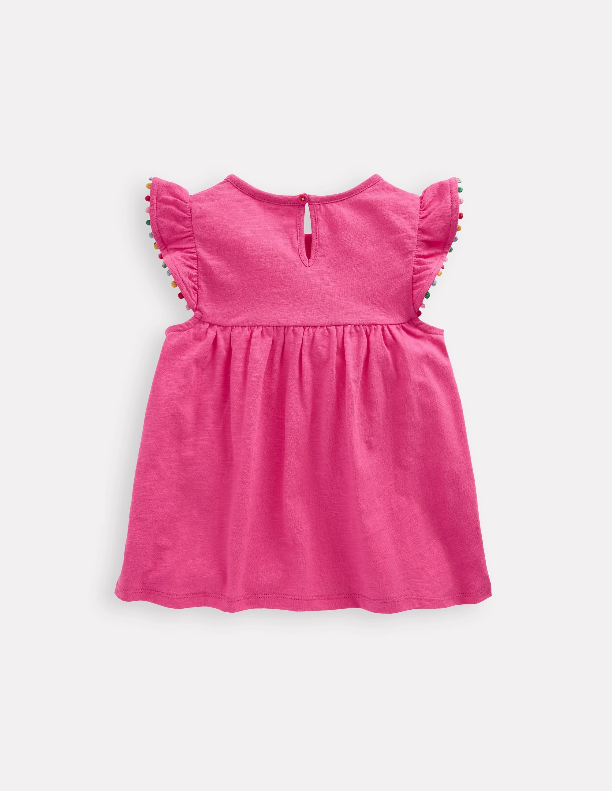 Frill Sleeve Pom Top-Flamingo Pink Reinforced Stress Points