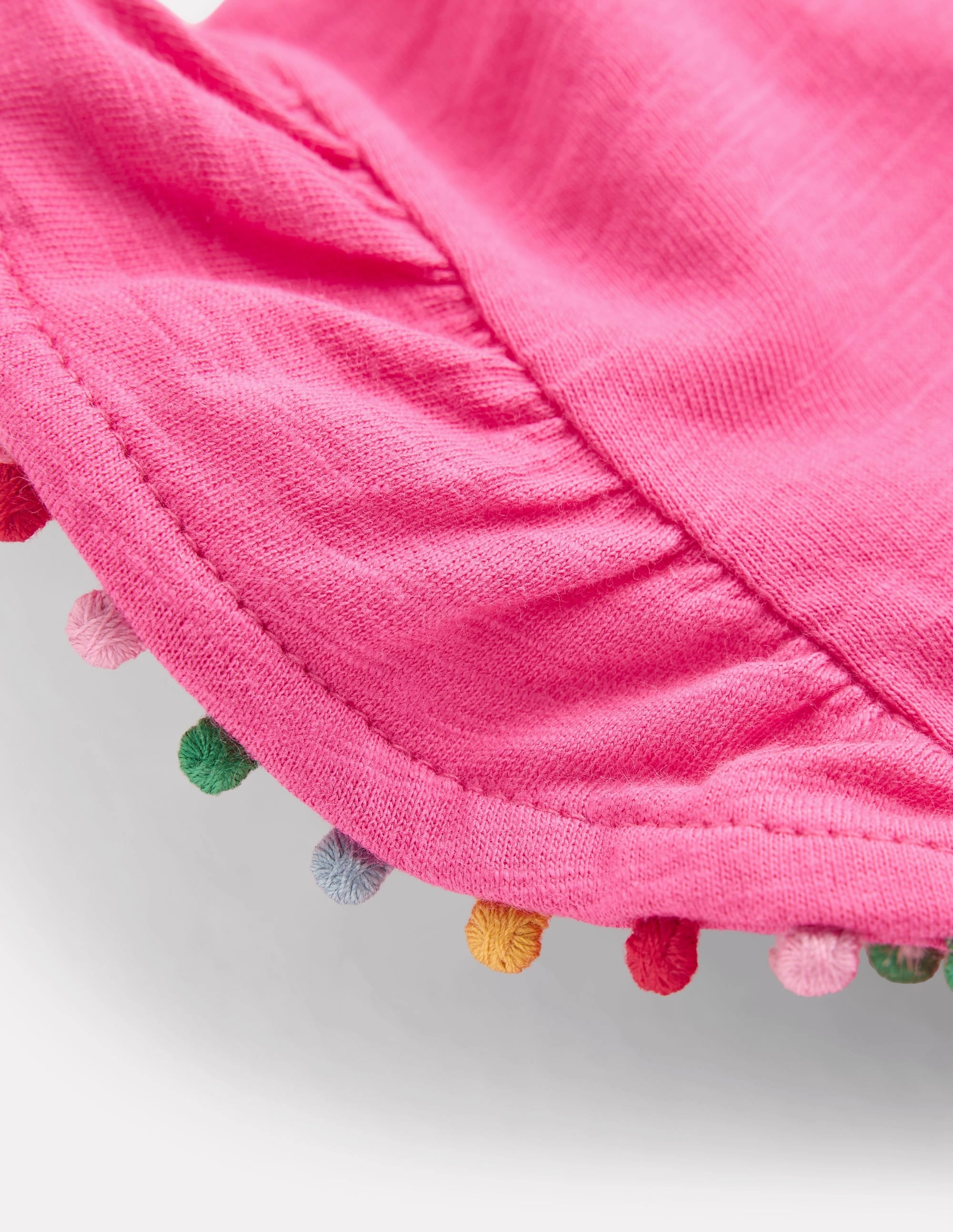 Frill Sleeve Pom Top-Flamingo Pink Simple Shirt