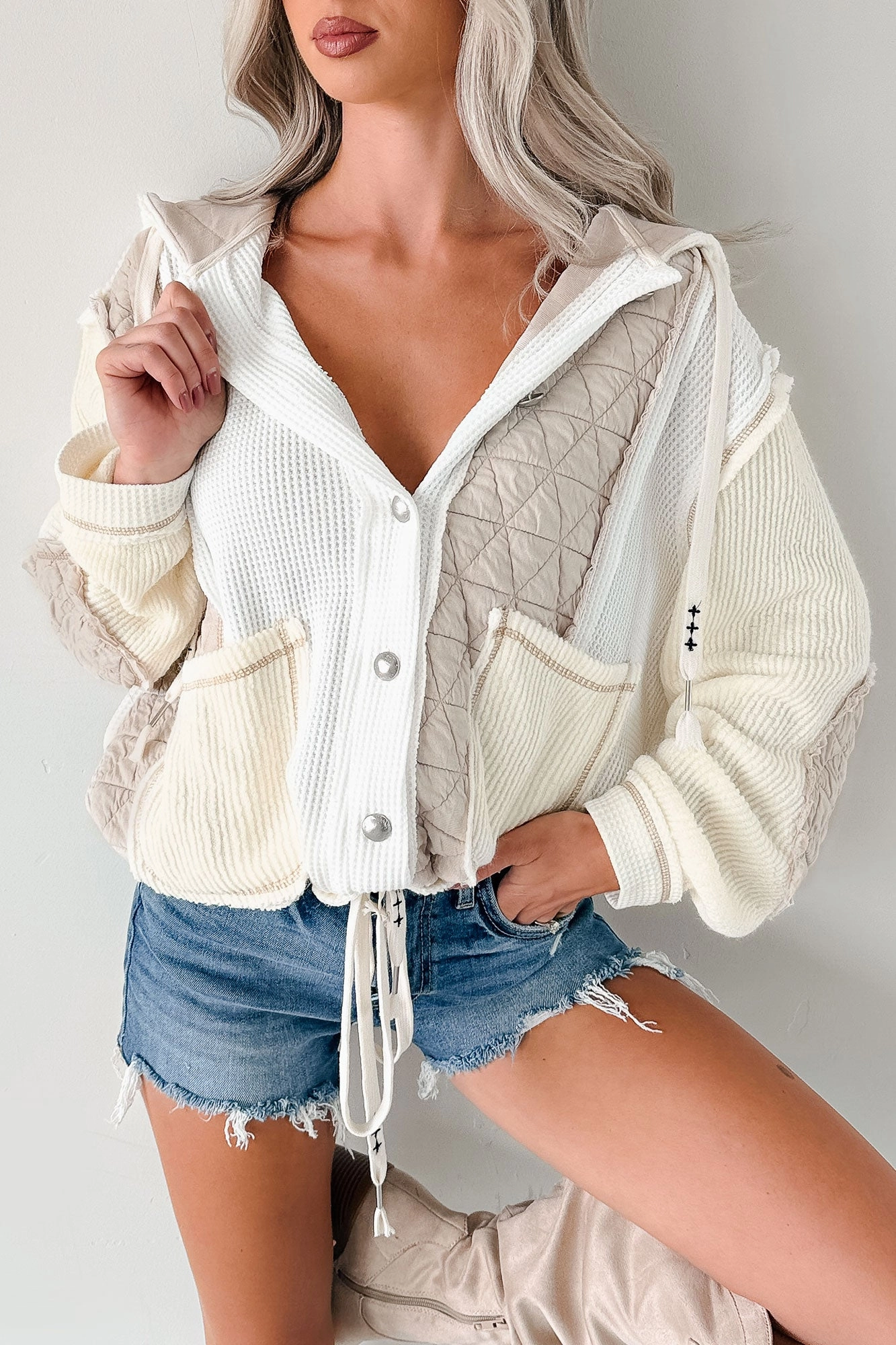 Breathable mesh panel Meet Your Match POL Quilted Hoodie Jacket (Cream/Beige)