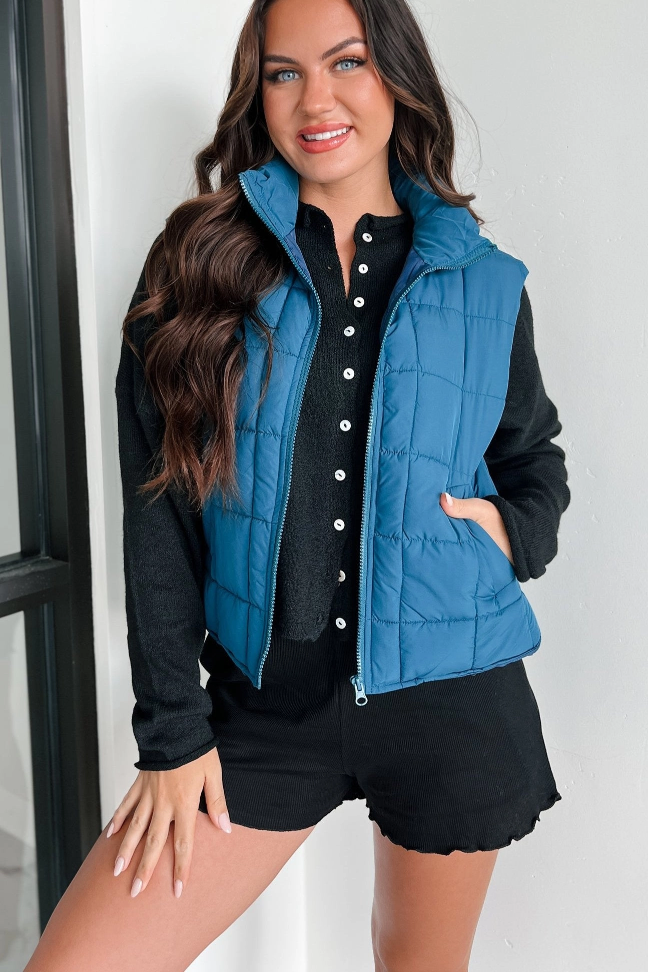 Lightweight FlatlockStitching Until Next Time Padded Puffer Vest (Dark Seafoam)
