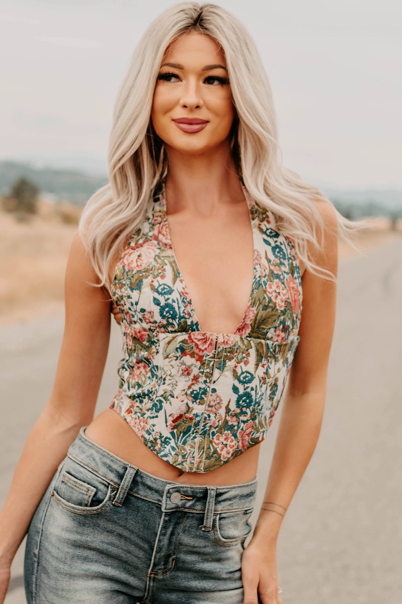 Thrive In Color Floral Halter Crop Top (Multi) NonScratchSurface
