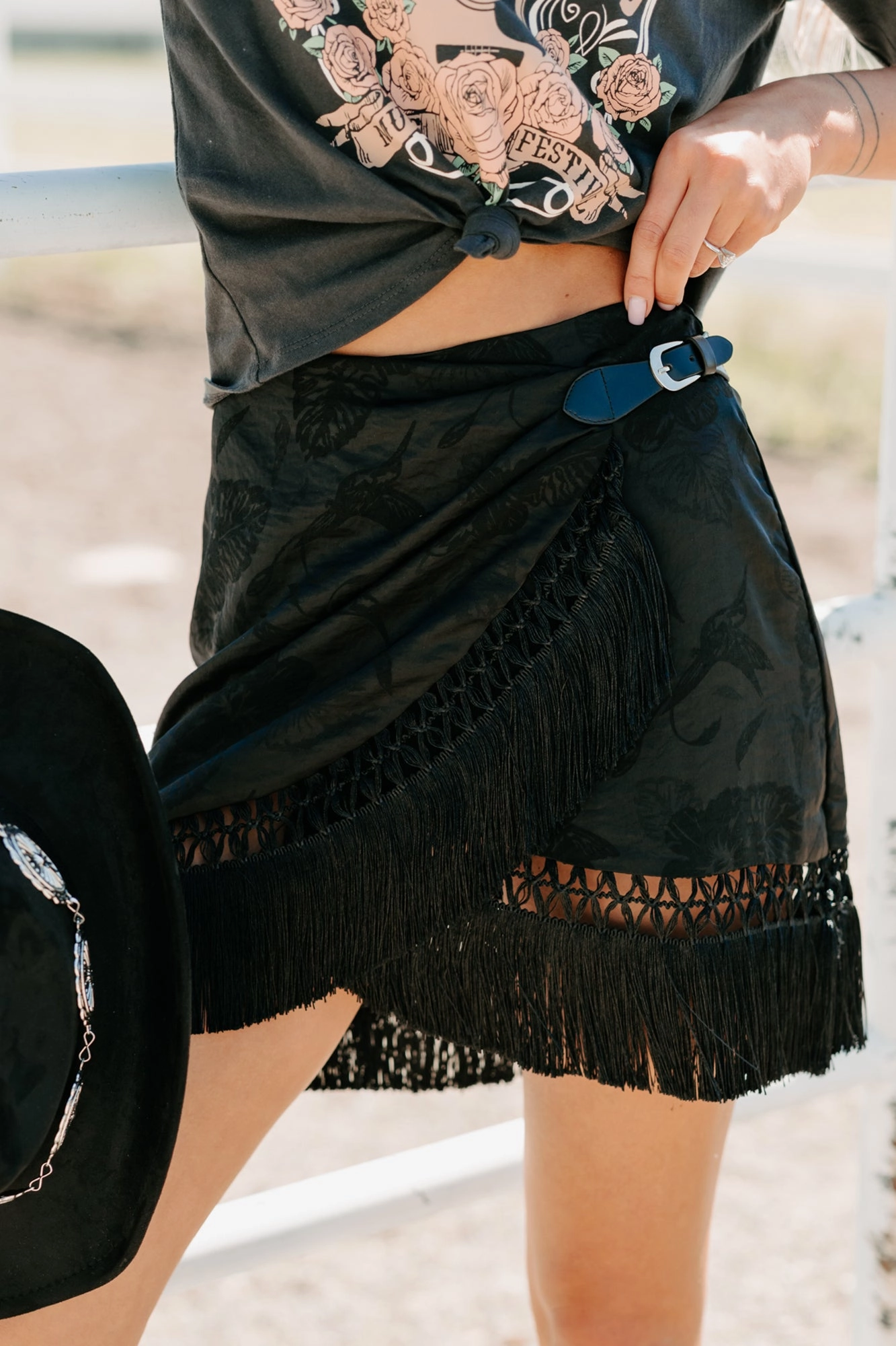 Tide & Tassel Satin Wrap Mini Skirt (Black) Fit Comfort Practical Look