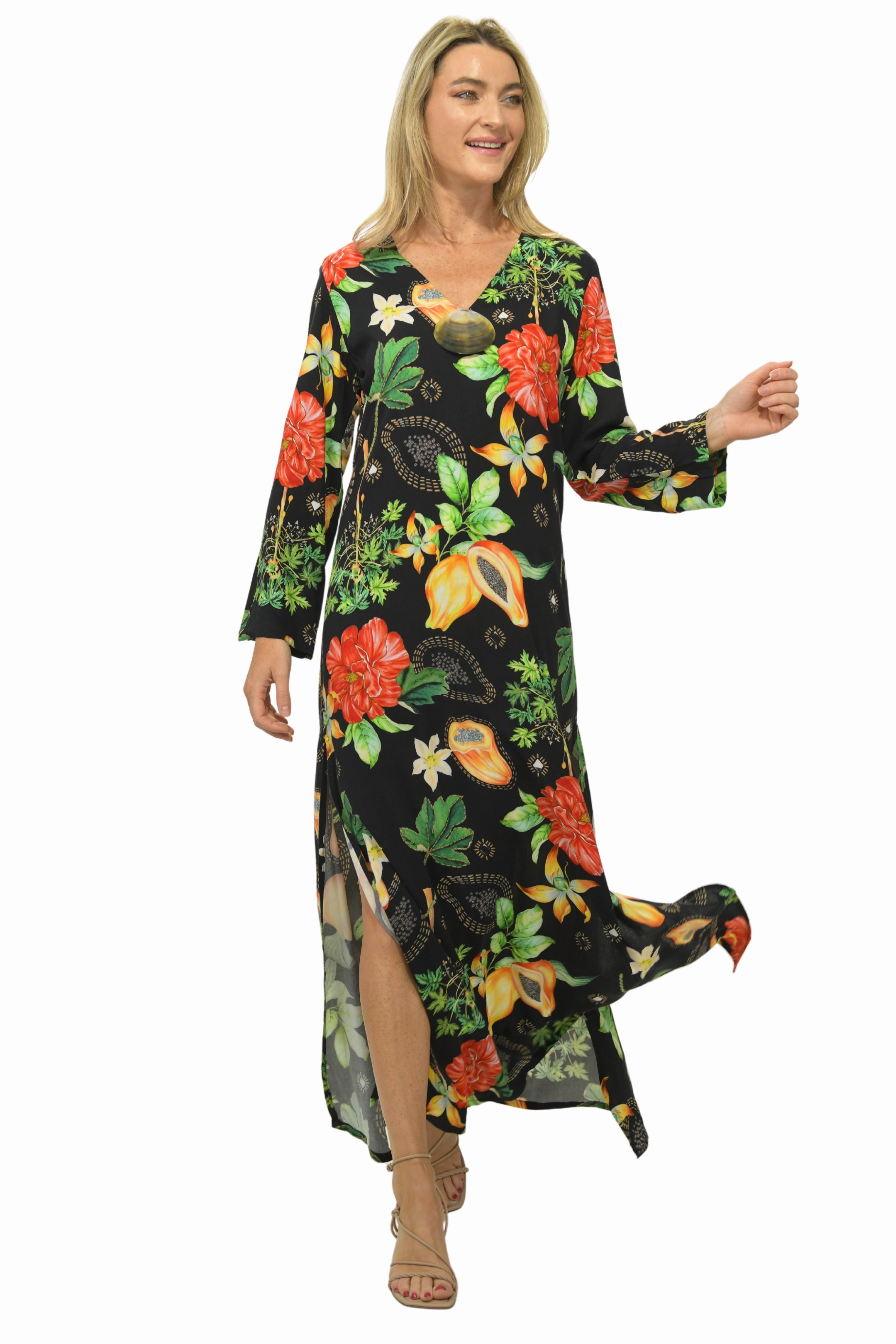 Vibrant color Stylish and Simple Seychelles Kaftan / Black Papaya