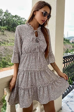 TIED CHEST LEOPARD PRINT CANCAN DRESS Smart Fit