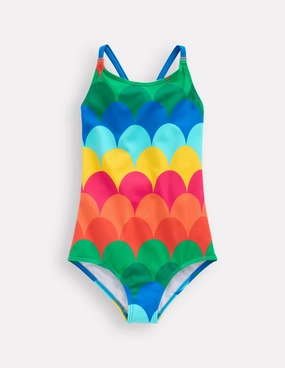 Selena Rainbow Strap Swimsuit-Multi Scallop Stripe Beach Look Coastal Wear