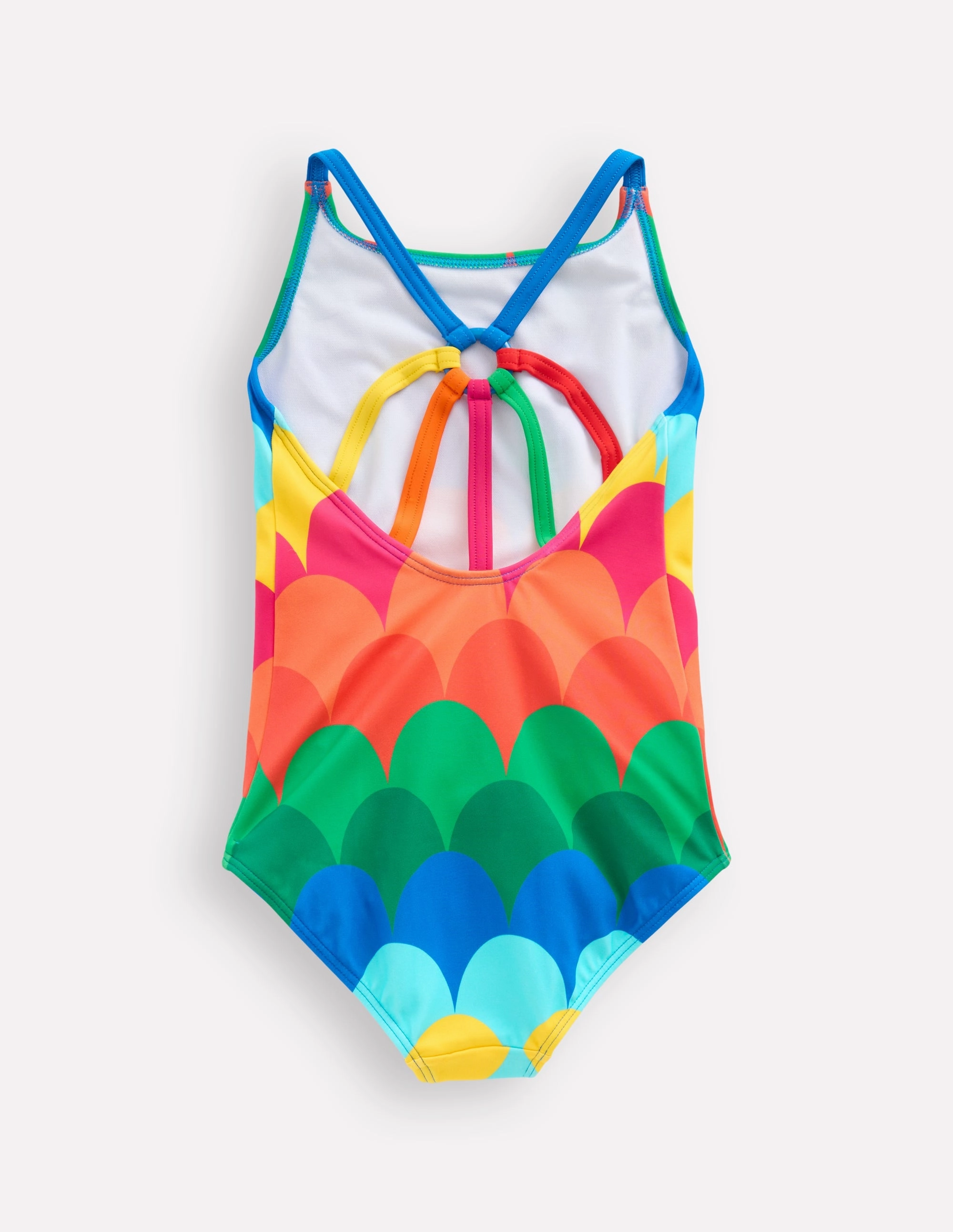 Selena Rainbow Strap Swimsuit-Multi Scallop Stripe Compressive Fit