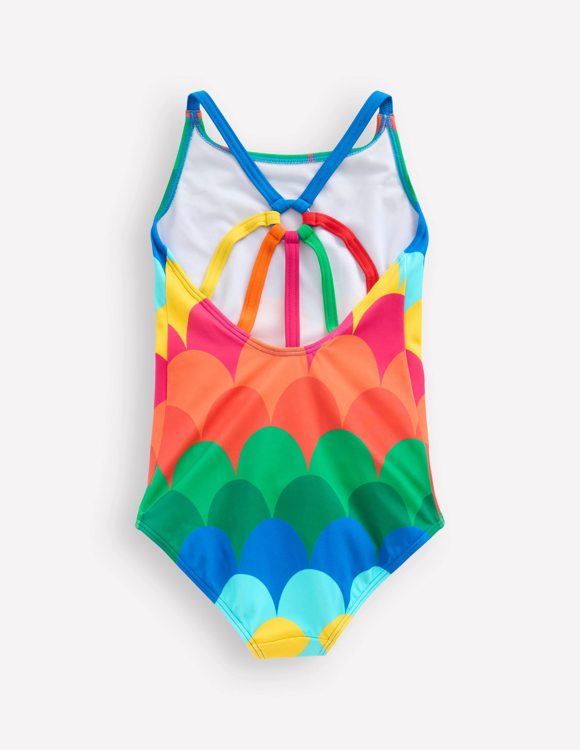 Anti Fog Lens Coating Beach Outfits Selena Rainbow Strap Swimsuit-Multi Scallop Stripe