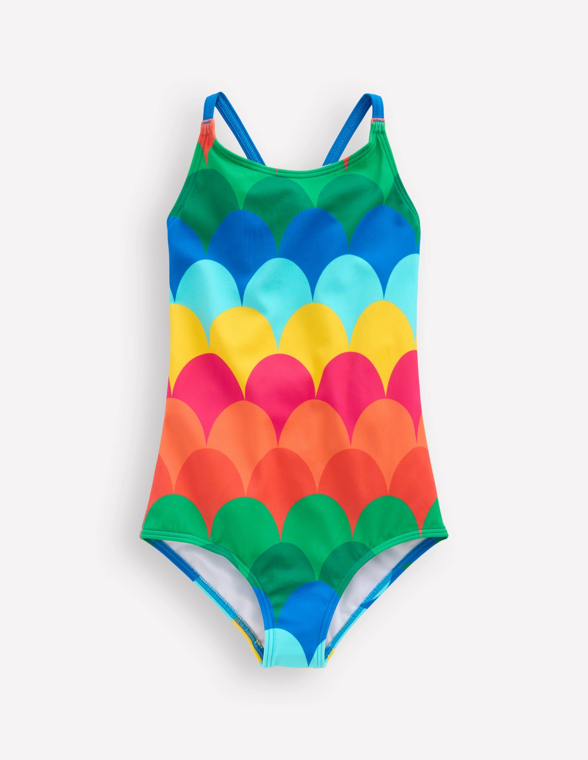 Selena Rainbow Strap Swimsuit-Multi Scallop Stripe Beach Look Coastal Wear