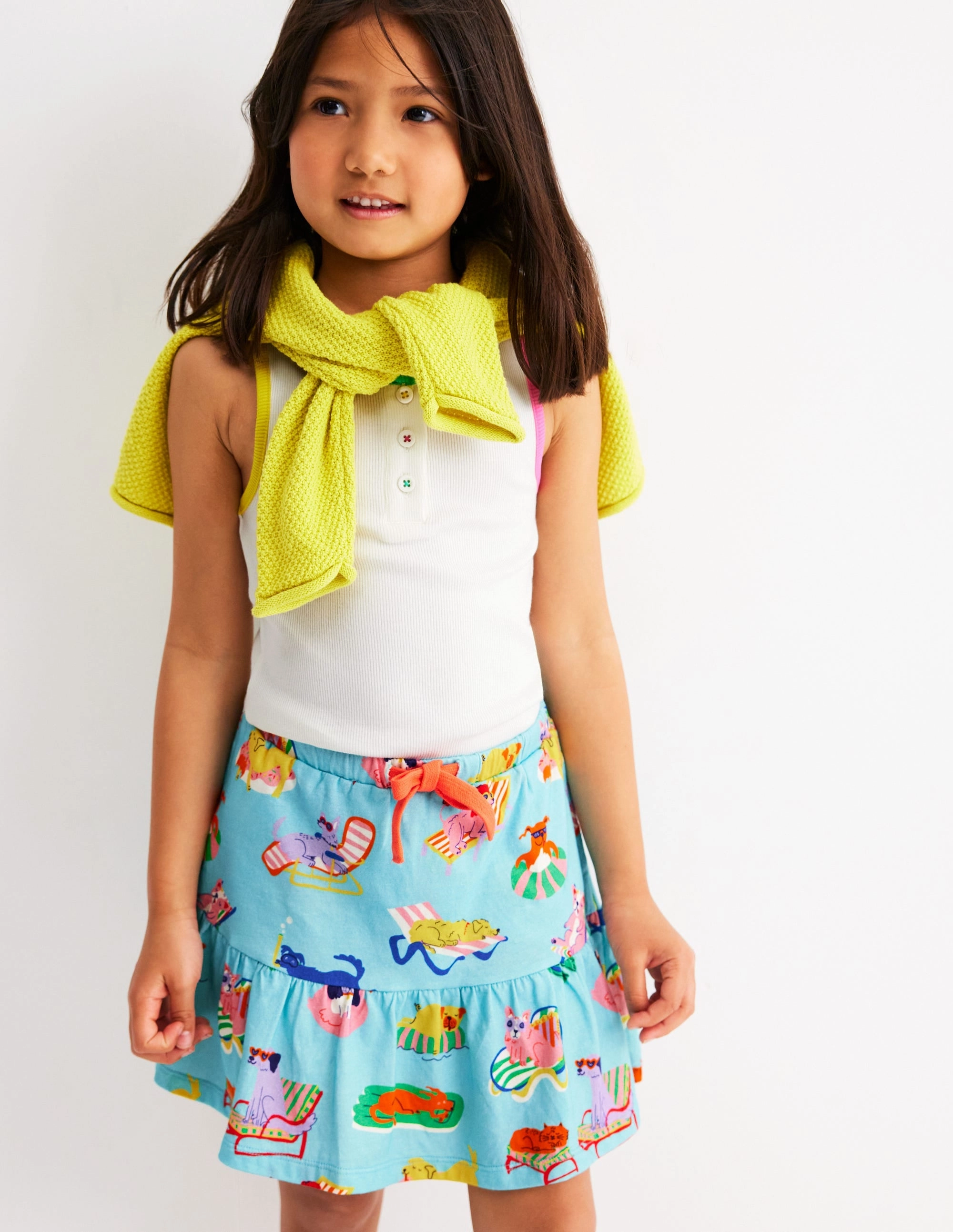 Tiered Jersey Skort-Caribbean Blue Poolside Pets Machine washable