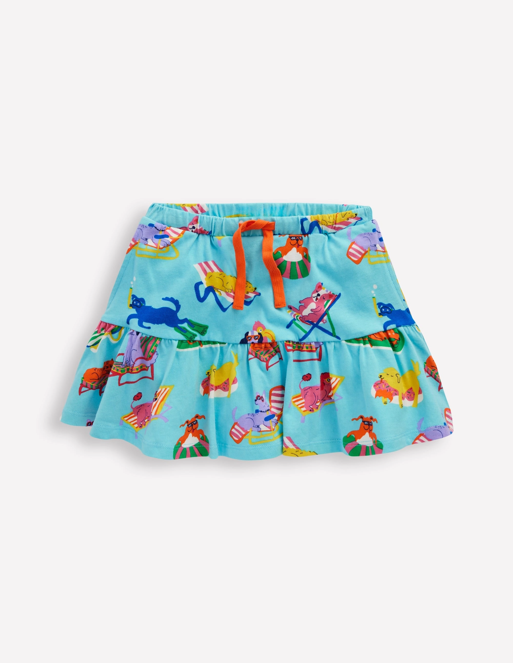 Tassel accents Bold Finish Tiered Jersey Skort-Caribbean Blue Poolside Pets