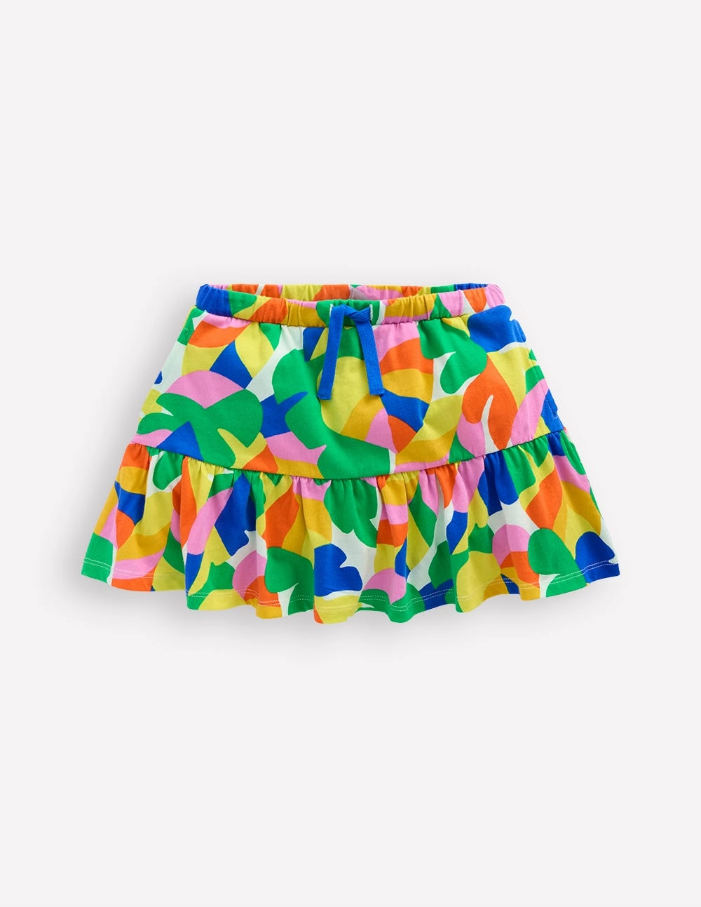 Back Slit Versatile Fit Tiered Jersey Skort-Multi Abstract Palm