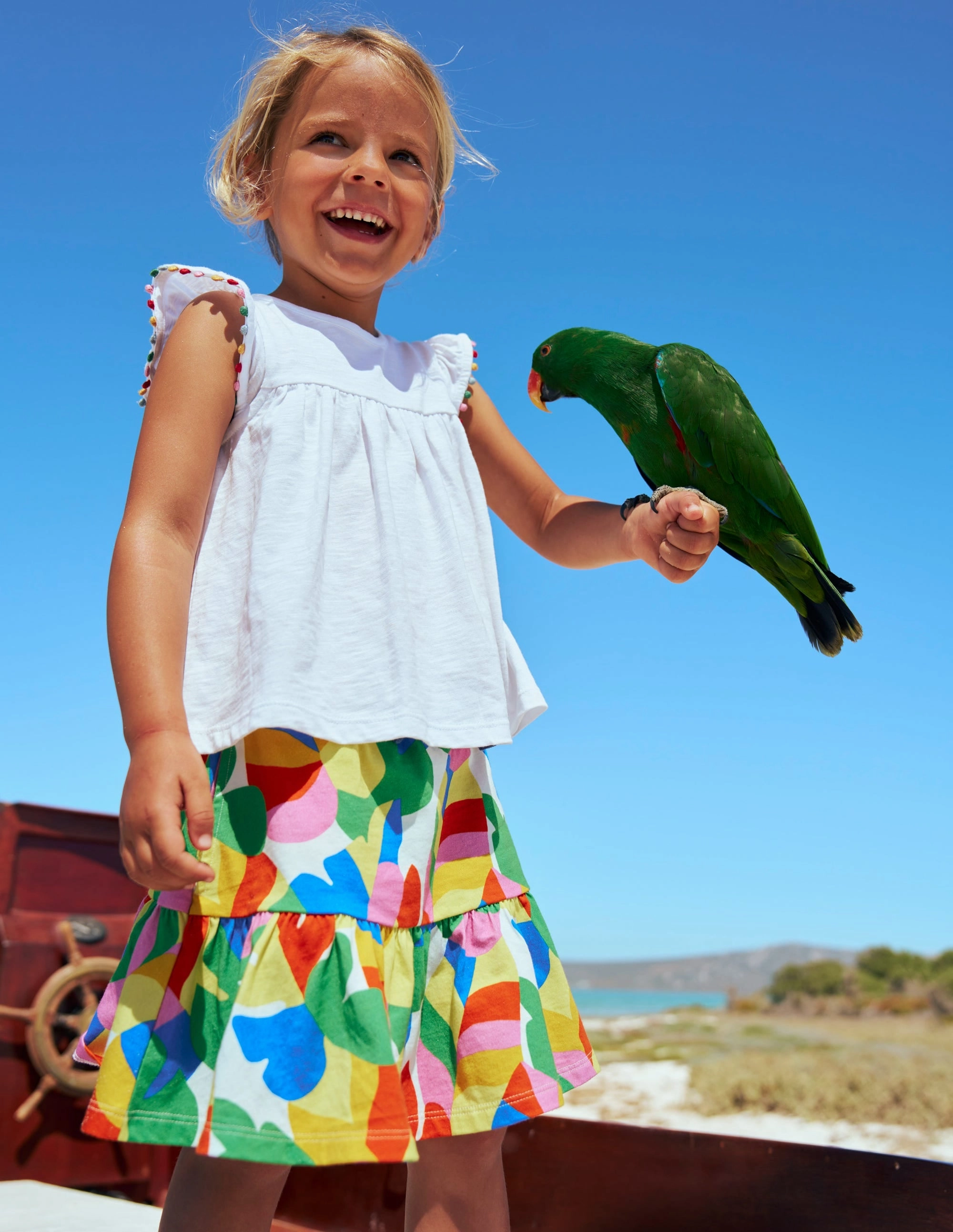 Tiered Jersey Skort-Multi Abstract Palm Non Restrictive Fit Waist Defining