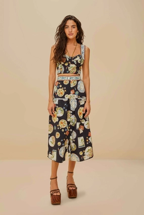 Trip Souvenir Mixed Buttons Midi Skirt Black Clean Outfit