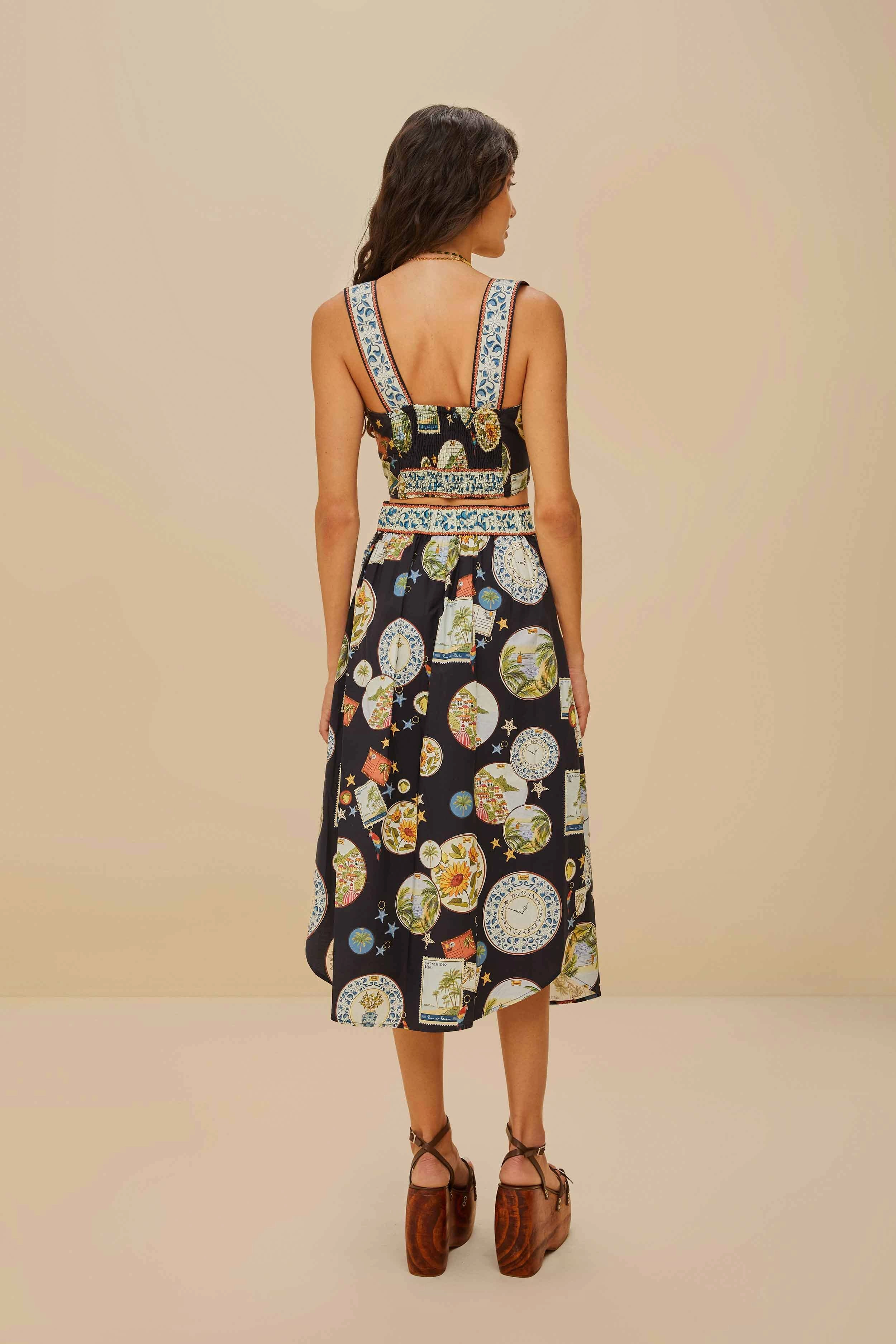 Sleek Styling high contrast Trip Souvenir Mixed Buttons Midi Skirt Black