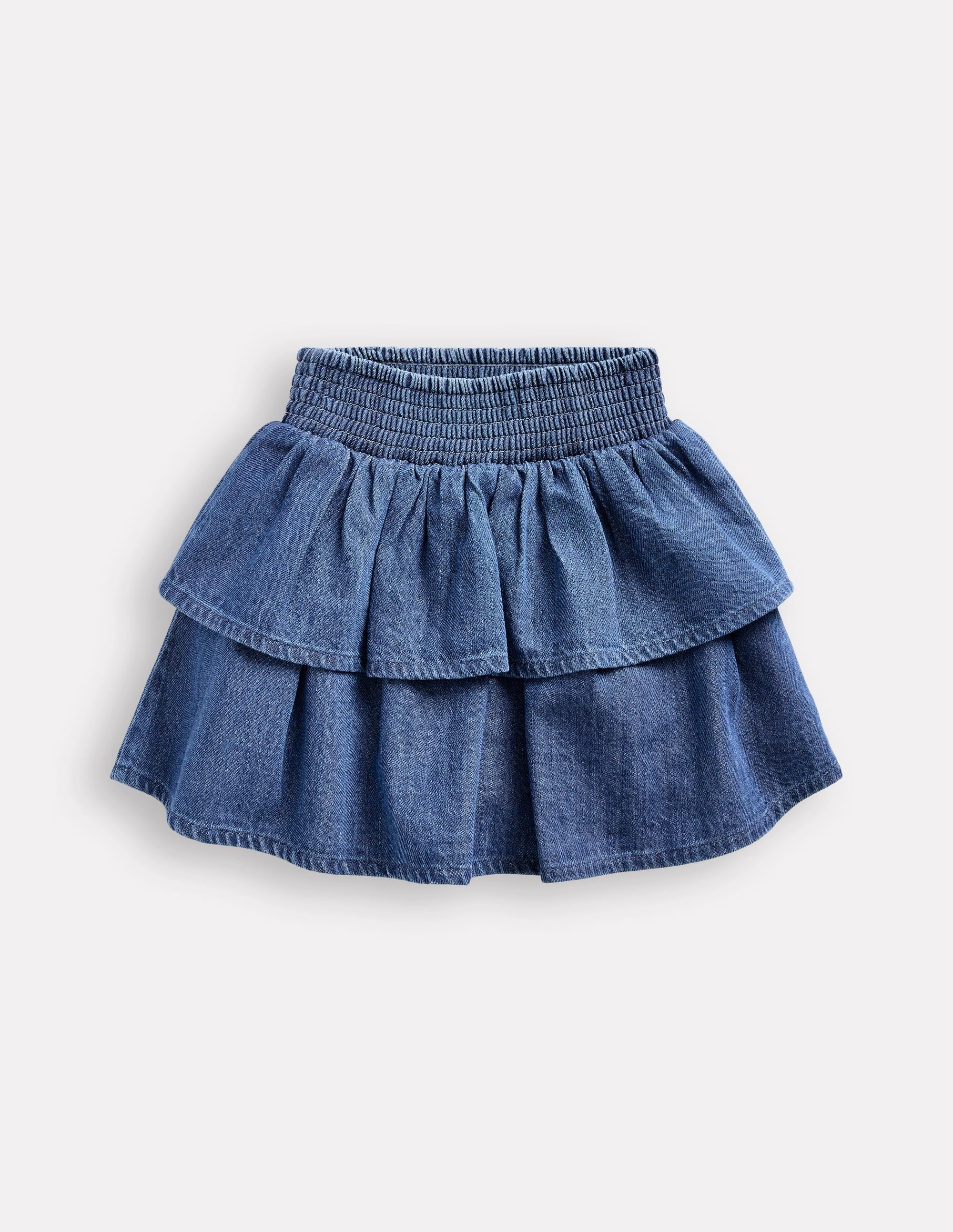 Tiered Woven Skirt-Chambray Clean Fit Front Slit