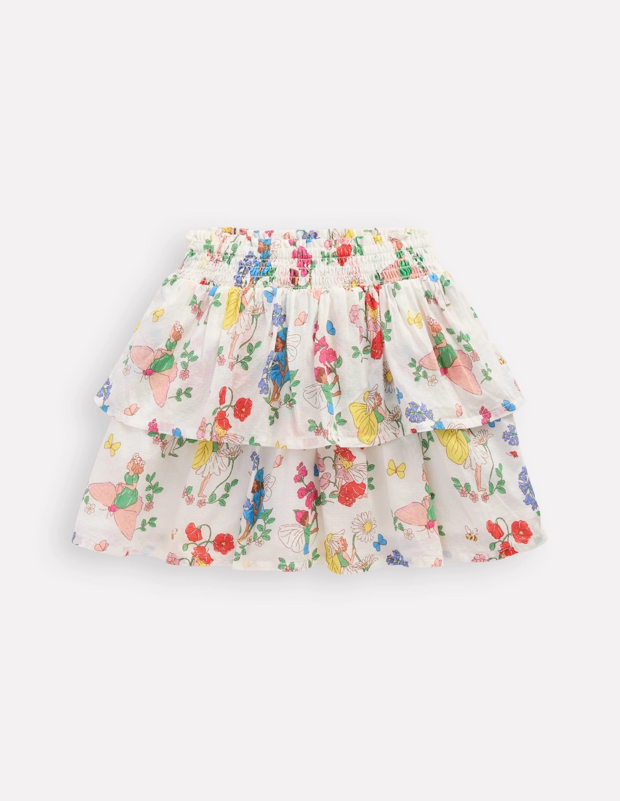 Mid Rise Tiered Woven Skirt-Multi Flower Fairy