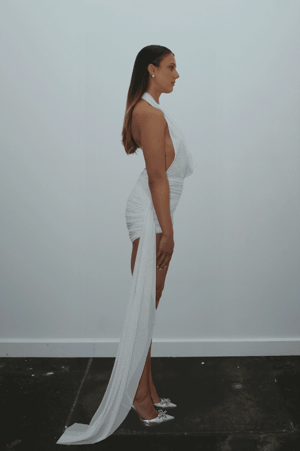 Effortless Touch Figure-Skimming Tiffany Dress Ivory Glitter