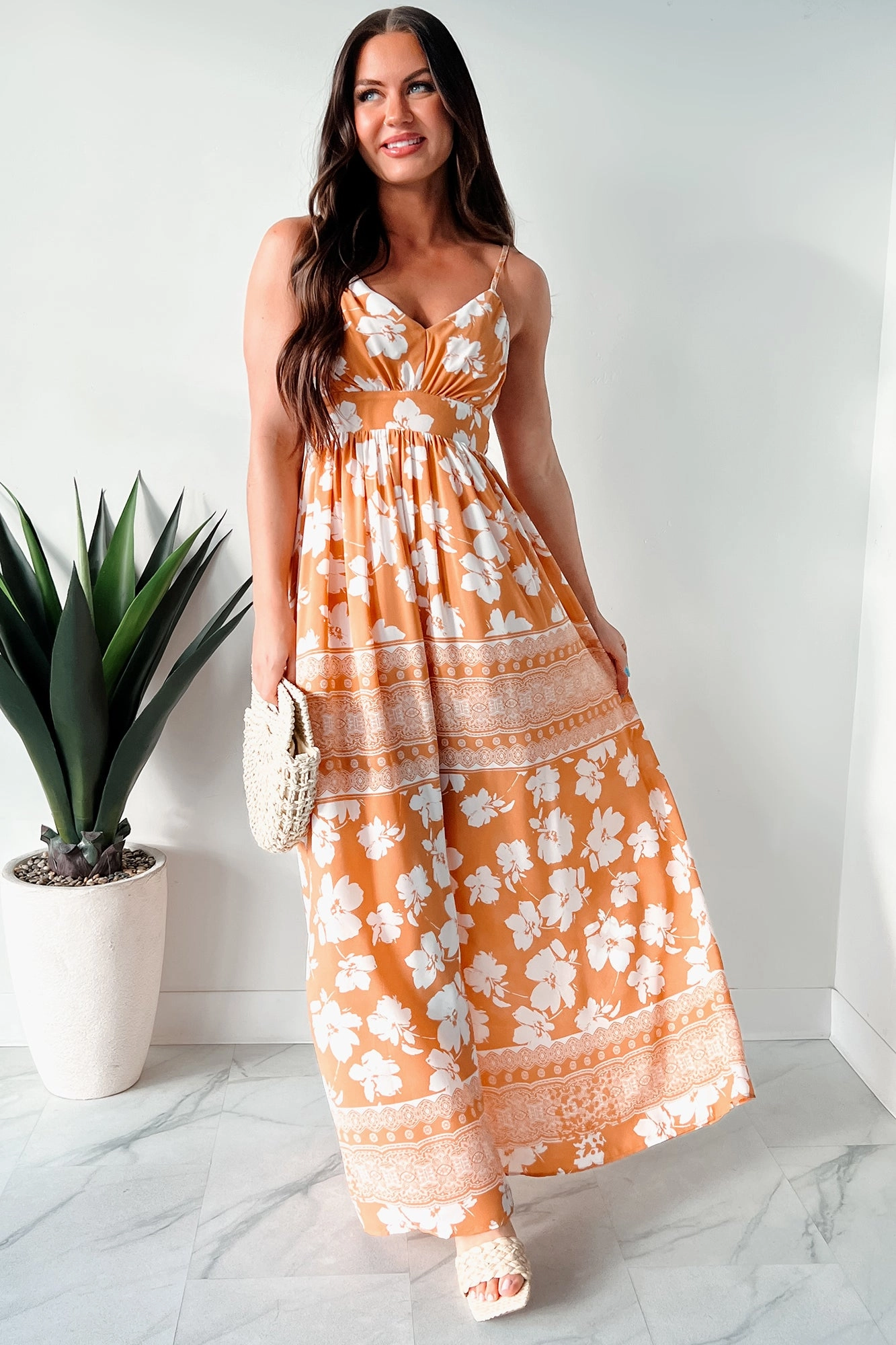 Body Ease Global Style Honolulu Happy Hour Floral Maxi Dress (Apricot)