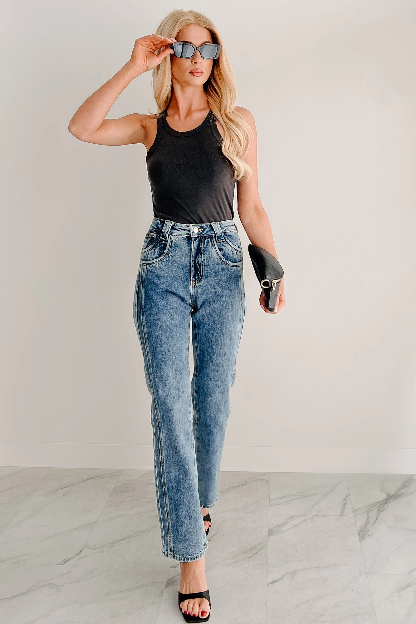 Non Binding Waist DurablePolyester Ada High Rise Saige Dad Jeans (Medium)