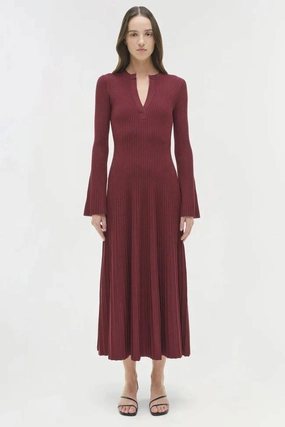 Cozy Texture Textured Flow Genna Knit Midi Dress Cranberry