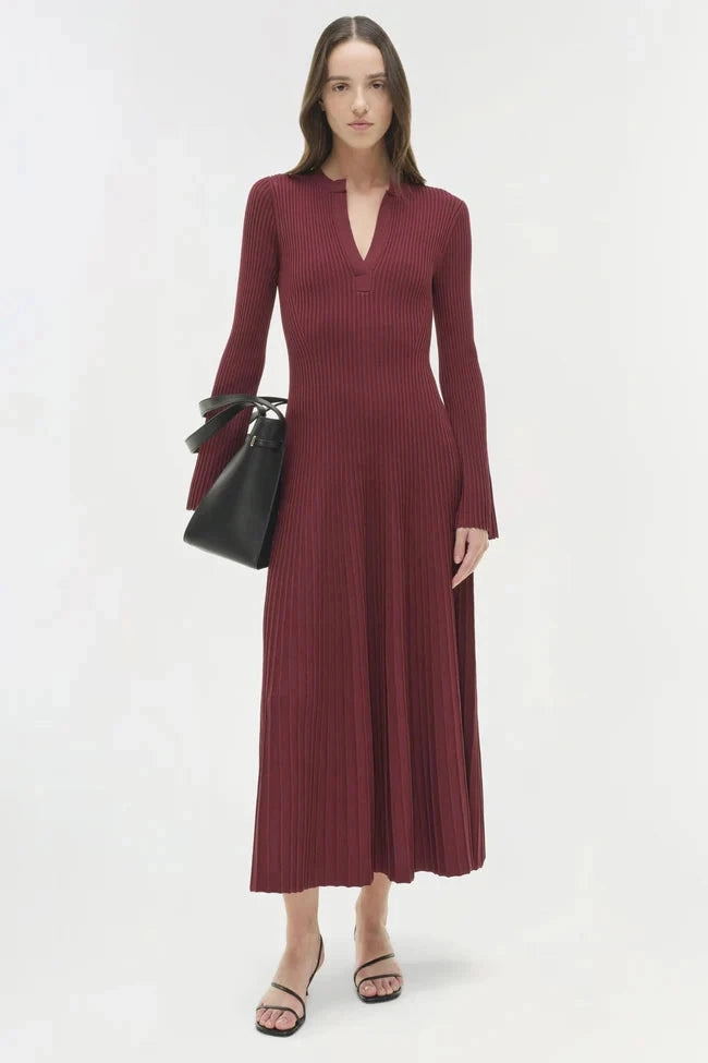 Genna Knit Midi Dress Cranberry Tie-Detail