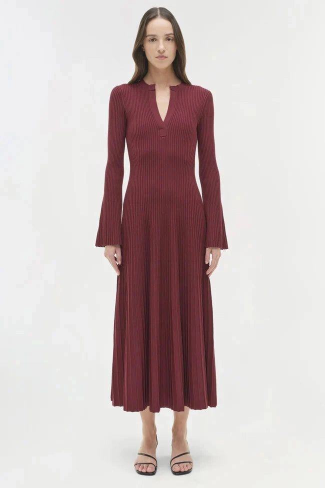 Cozy Texture Textured Flow Genna Knit Midi Dress Cranberry
