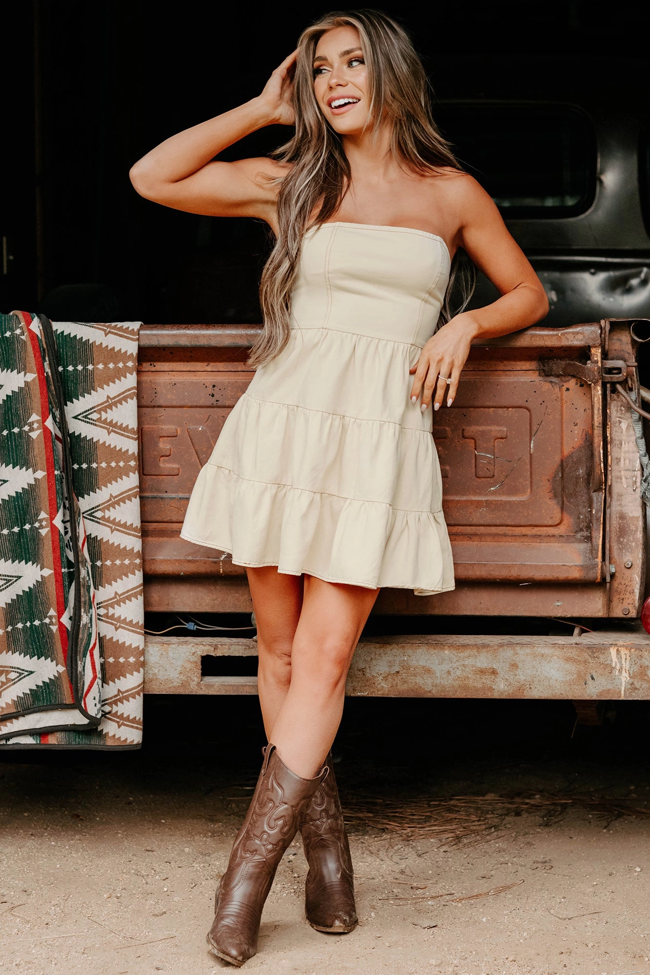 Quick Glam Crush Approved Strapless Mini Dress (Cream)