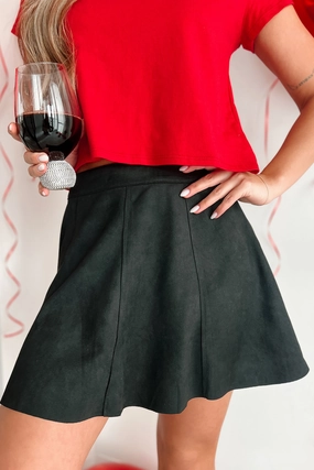 Girl Code Faux Suede Mini Skirt (Black) Fold Over Detail Animal Print