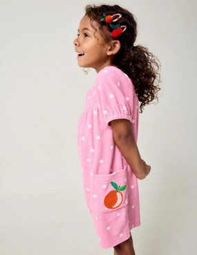 Towelling Playsuit-Pink Embroidered Fruit Bold colors City Rhythm