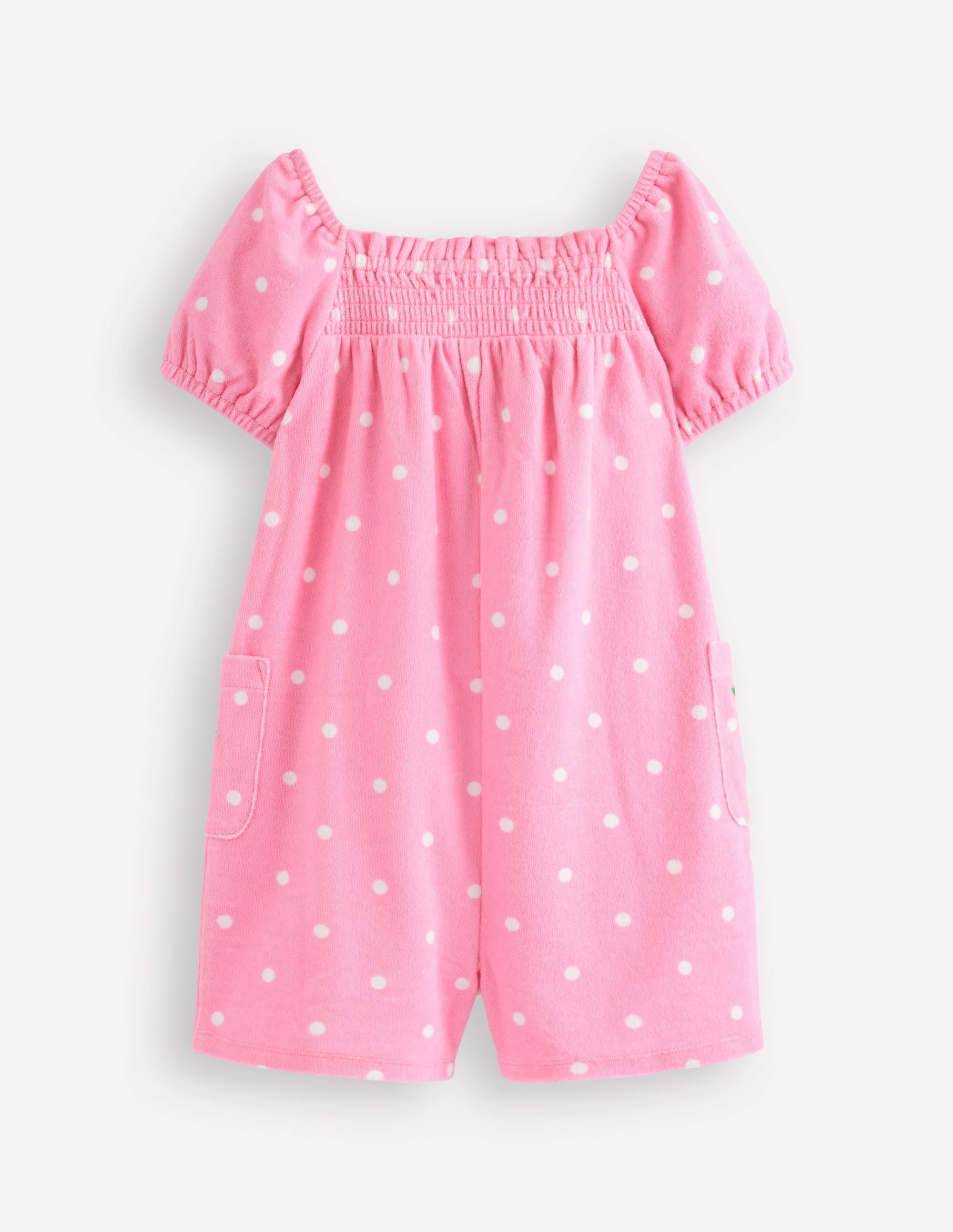 Towelling Playsuit-Pink Embroidered Fruit Nordic Calm City Friendly