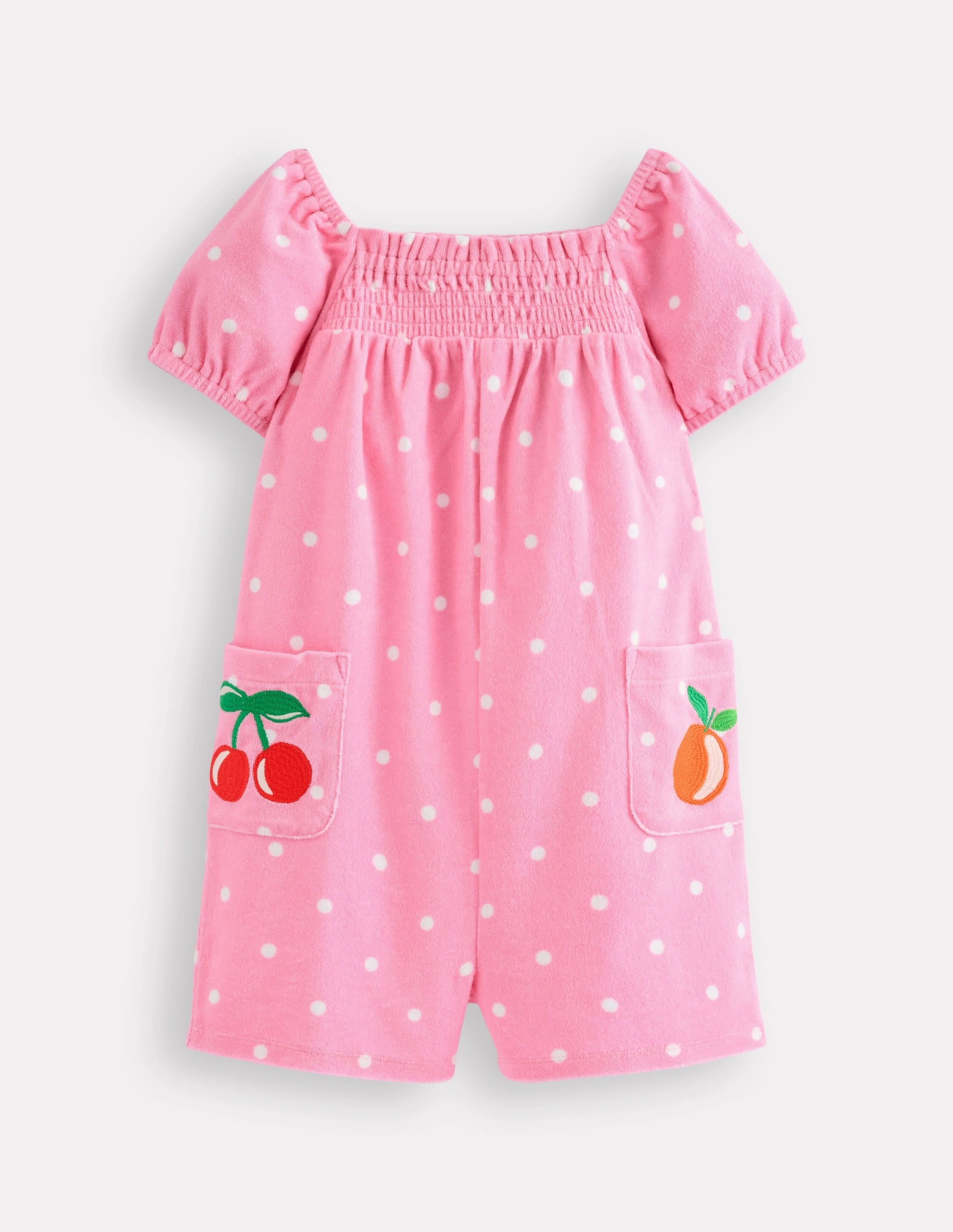 photo look Towelling Playsuit-Pink Embroidered Fruit