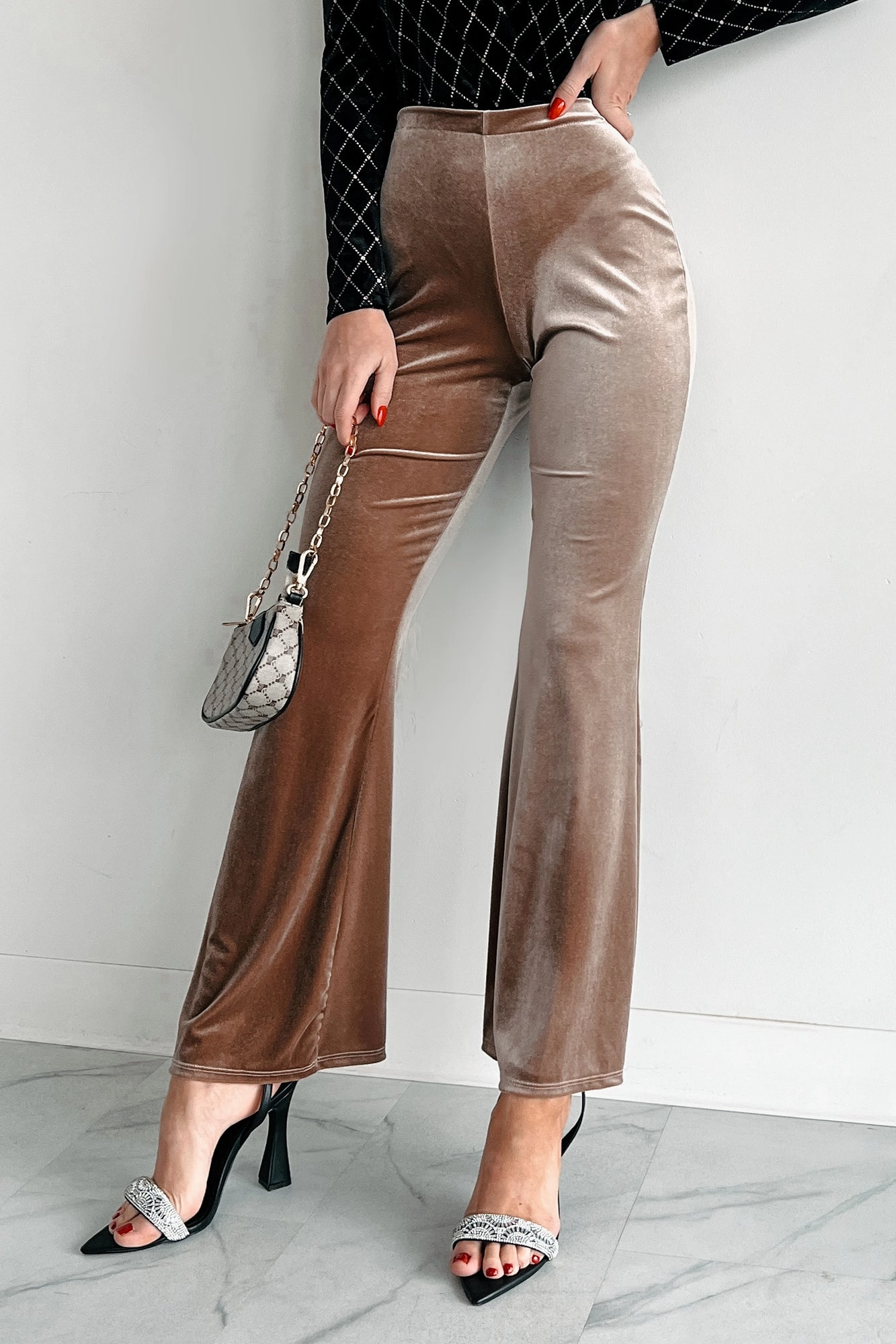 Timeless Treasures Velvet Pants (Tan) Sleek lines