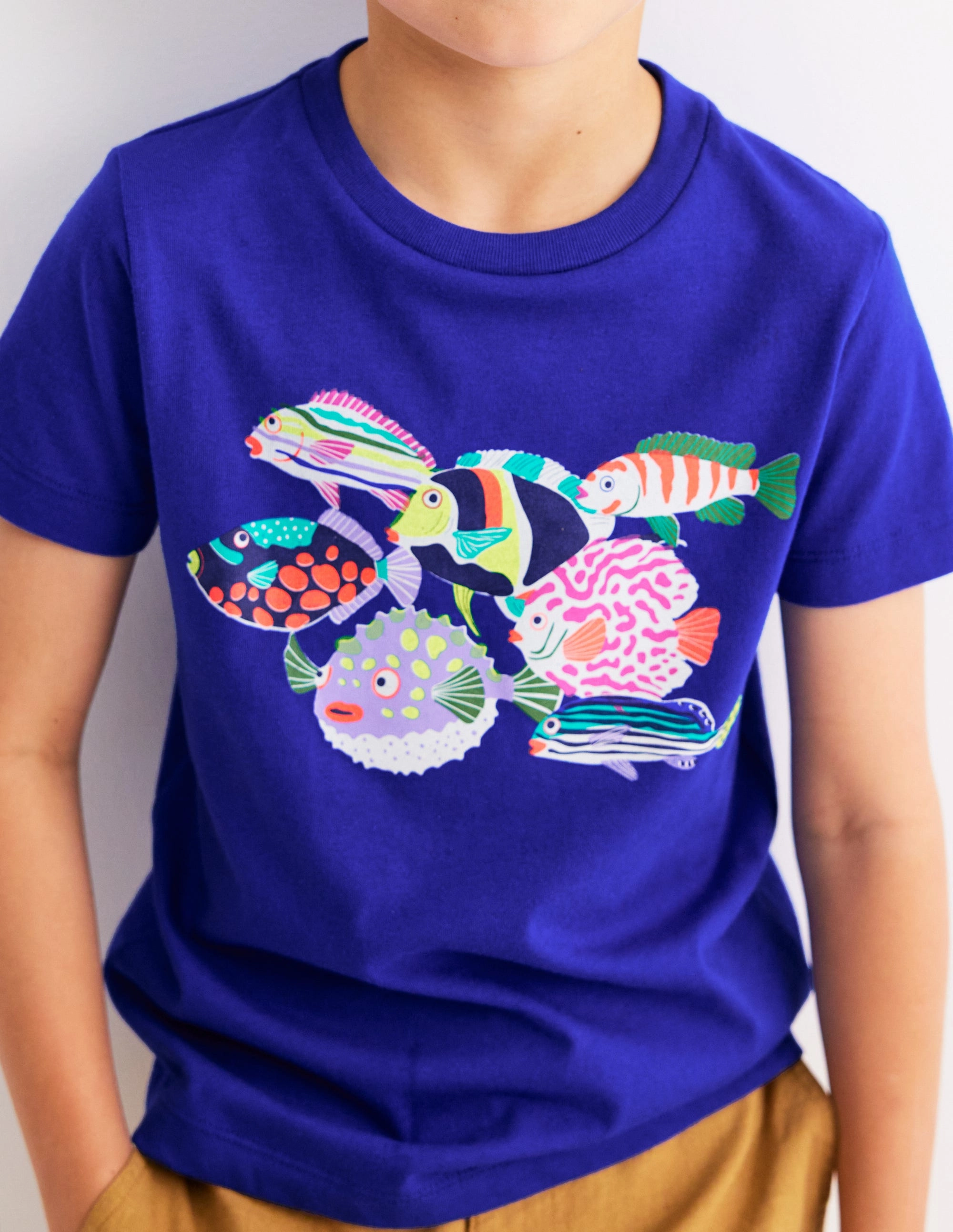 SoftFeel Fabric Short Sleeve Riso T-Shirt-Blue Heron Fish