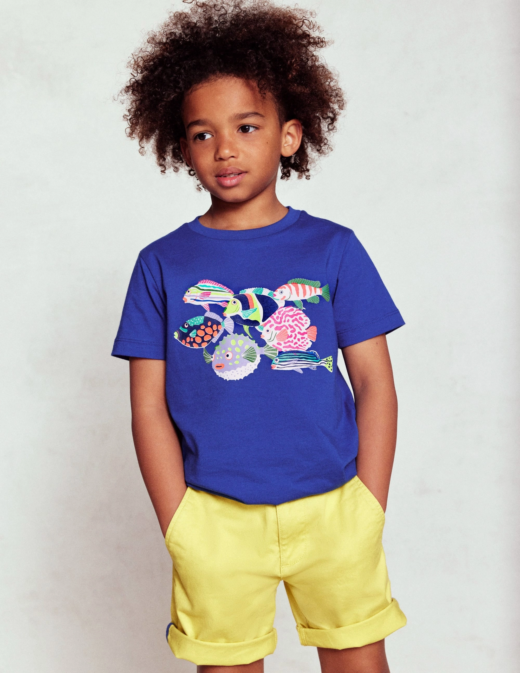 WeightedHem Vintage Pullover Short Sleeve Riso T-Shirt-Blue Heron Fish