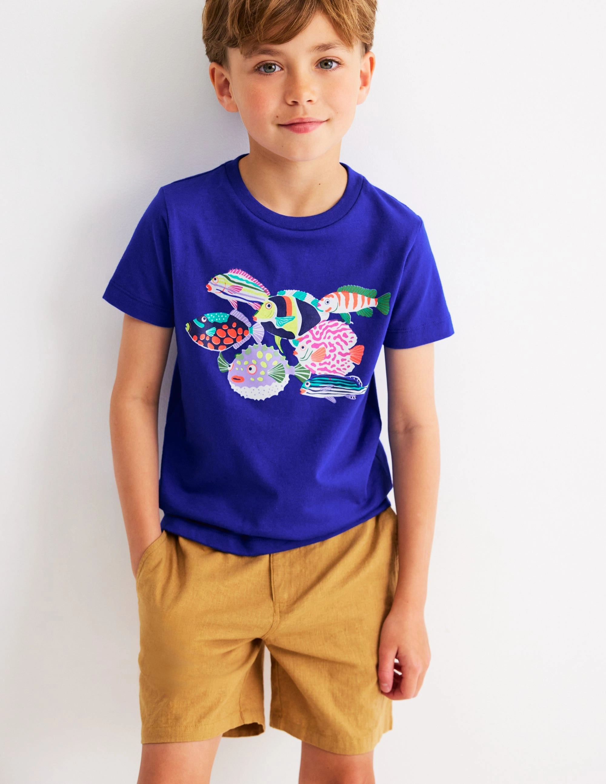 Short Sleeve Riso T-Shirt-Blue Heron Fish AntiPill Surface