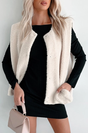 Took A Chance Oversized Sherpa Vest (Cream) Winter Wardrobe